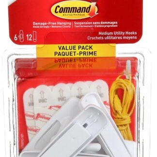 Command 17001C-VP Medium Utility Hook, 3 lb, 6-Hook, Plastic, White Sells in Quantity of 4