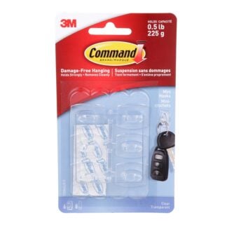 Command 17006CLR-C Mini Hook, 0.5 lb, 6-Hook, Clear Sells in Quantity of 6