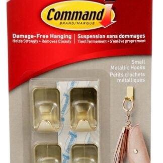 Command 17032BR-4EF Hook, 0.5 lb, 4-Hook, Plastic, Brass Sells in Quantity of 4