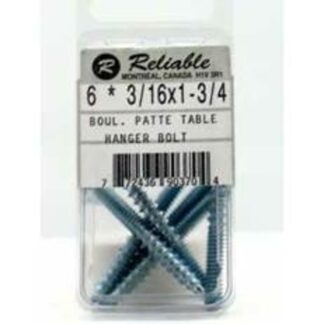 Reliable HZ316134MR Hanger Bolt, #10-24 Thread, 1-3/4 in L, UNC Thread, Regular Point, Steel, Zinc