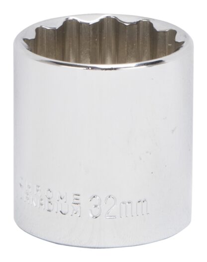 Vulcan MT6534185 Drive Socket, 32 mm Socket, 1/2 in Drive, 12-Point, Chrome Vanadium Steel, Chrome