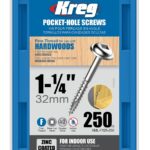 Kreg SML-F125-250 Pocket-Hole Screw, #7 Thread, 1-1/4 in L, Fine Thread, Maxi-Loc Head, Square Drive, Carbon Steel, Zinc