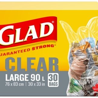 Glad 30303 Garbage Bag, L, 90 L, Clear