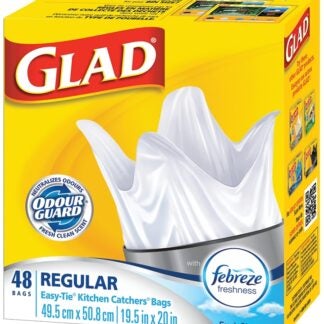 Glad Easy-Tie 30219FRM1 Garbage Bag, Regular, Plastic, White