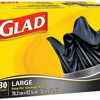 Glad Easy-Tie 11837PAK2 Garbage Bag, L, Plastic, Black