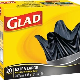 Glad Easy-Tie 30200 Garbage Bag, XL, Plastic, Black