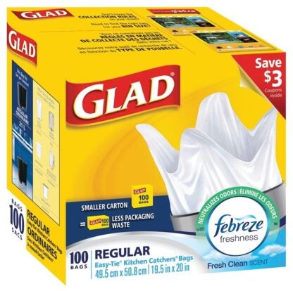 Glad Easy-Tie 30220FRM1 Garbage Bag, Regular, White