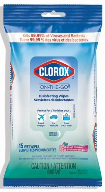 Clorox 55796 Disinfecting Wipes, 4 in L, 12 in W, Fresh, 15/CT