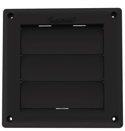 Imperial VT0738 Louvered Vent Hood, 6.3 in W Hood, 0.6 in D Hood, 6.3 in H Hood, 4 in Duct, Plastic Hood, Black Hood