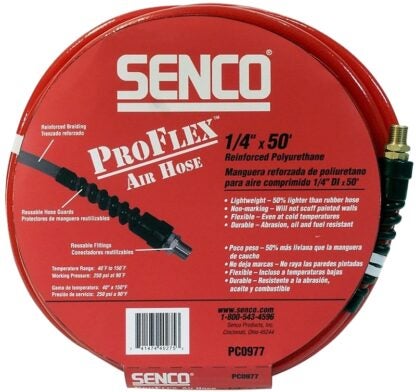 SENCO PC0977 Air Hose, 1/4 in OD, 50 ft L, MPT, 250 psi Pressure, Polyurethane