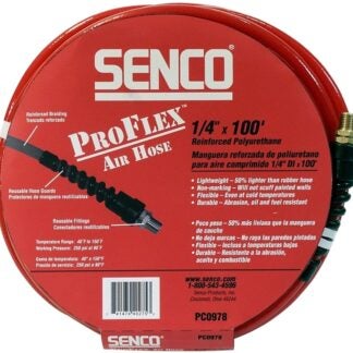 SENCO PC0978 Air Hose, 1/4 in OD, 100 ft L, MPT, 250 psi Pressure, Polyurethane