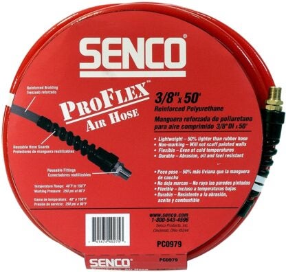 SENCO PC0979 Air Hose, 3/8 in OD, 50 ft L, MPT, 250 psi Pressure, Polyurethane