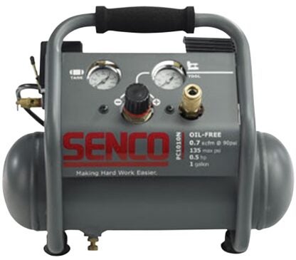 SENCO PC1010N Trim Air Compressor with Control Panel, 1 gal Tank, 0.5 hp, 115 V, 135 psi Pressure, 0.7 scfm Air