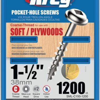 Kreg SML-C150-1200 Pocket-Hole Screw, #8 Thread, 1-1/2 in L, Coarse Thread, Maxi-Loc Head, Square Drive, Carbon Steel