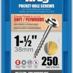 Kreg SML-C150-250 Pocket-Hole Screw, #8 Thread, 1-1/2 in L, Coarse Thread, Maxi-Loc Head, Square Drive, Carbon Steel, 250/PK