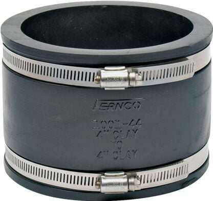 FERNCO P1001-44 Flexible Coupling, 4 x 4 in, PVC, 4.3 psi Pressure