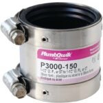 Fernco Proflex 3000 Series 3000-150 Shielded Pipe Coupling, 1-1/2 in, Stainless Steel Body, Black, 4.3 psi Pressure