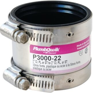 Fernco Proflex 3000 Series 3000-22 Shielded Pipe Coupling, 2 in, Stainless Steel Body, Black, 4.3 psi Pressure