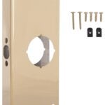 ProSource HSH-048SBP-PS Door Reinforcer, 2-3/8 in Backset, 1-3/8 in Thick Door, Steel, Brass, 9 in H, 4 in W