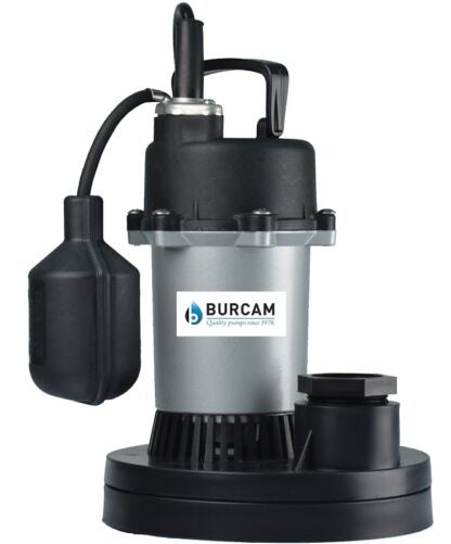 Burcam 300500Z Sump Pump, 4 A, 115 V, 0.33 hp, 1-1/2 in Outlet, 18 ft Max Head, 1450 gph, Noryl