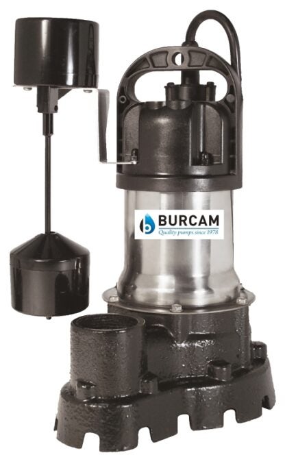 Burcam 300526 Effluent Pump, 5 A, 115 V, 0.5 hp, 1-1/2 in Outlet, 25 ft Max Head, 600 gph, Iron