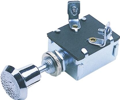 CALTERM 42200 Push/Pull Switch, 15 A, 12 VDC, Screw Terminal, Nickel Housing Material, Chrome