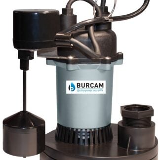 Burcam 300710Z Submersible Sump Pump with Vertical Switch, 115 V, 1/2 hp, 22 ft Max Head, 1000 gph, Plastic