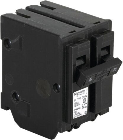 Square D Homeline CHOM220CP Circuit Breaker, Mini, Standard, 20 A, 2 -Pole, 120/240 VAC, Plug Mounting, Black