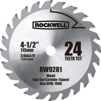 Rockwell RW9281 Circular Saw Blade, 4-1/2 in Dia, 3/8 in Arbor, 24-Teeth, Tungsten Carbide Cutting Edge