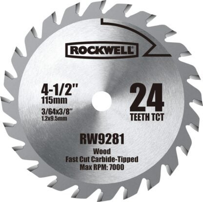 Rockwell RW9281 Circular Saw Blade, 4-1/2 in Dia, 3/8 in Arbor, 24-Teeth, Tungsten Carbide Cutting Edge