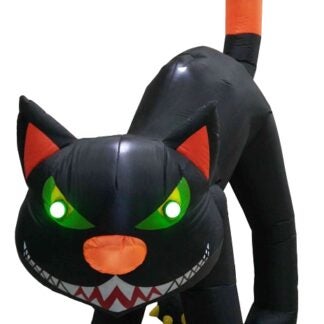 Hometown Holidays 90503 Inflatable Black Cat, 10 ft H, Nylon, Black, LED Bulb, Internal Light/Music: Internal Light