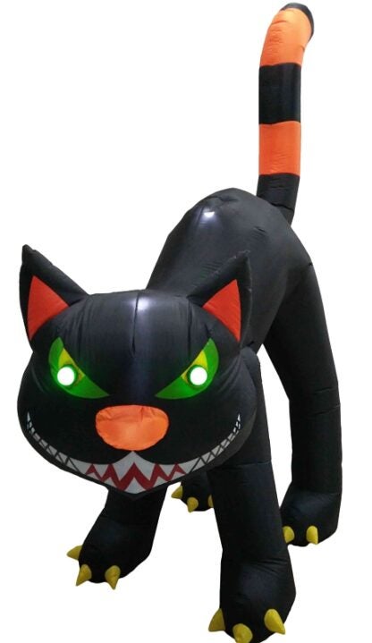 Hometown Holidays 90503 Inflatable Black Cat, 10 ft H, Nylon, Black, LED Bulb, Internal Light/Music: Internal Light