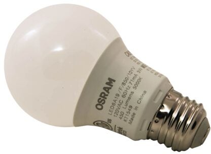 Sylvania 74081 LED Bulb, General Purpose, A19 Lamp, 40 W Equivalent, E26 Lamp Base, Frosted, Bright White Light