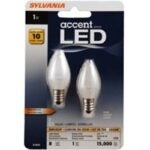 Sylvania 78563 LED Lamp, Decorative, C7 Lamp, 11 W Equivalent, E12 Lamp Base, Clear, White Light, 6500 K Color Temp