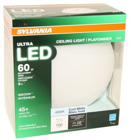 Sylvania 75081 Ceiling Light, Non-Dimmable, Glass Sells in Quantity of 2