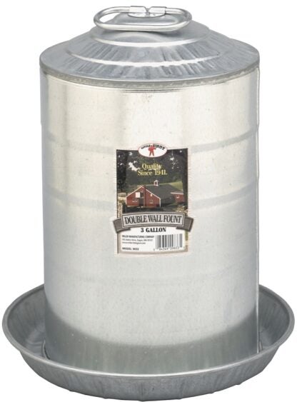 Little Giant 9833 Poultry Fount, 3 gal Capacity, Galvanized Steel, Floor, Ground Mounting Sells in Quantity of 2