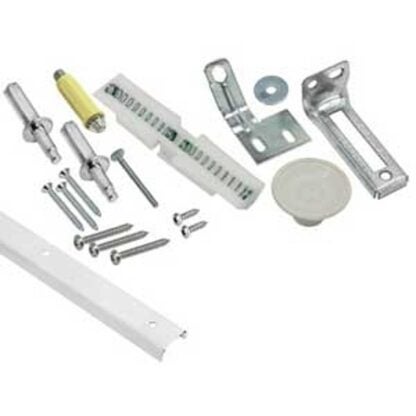 Renin BF106K-02400-BW Track and Hardware Kit, 24 in L Track, Steel, Zinc, Screw, For: 3/4 to 1-3/8 in Door Panels