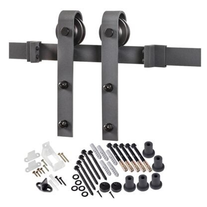 RENIN BD102K-07800-MB Bent Strap Barn Door Hardware Kit, 78-3/4 in L Track, Steel, Matte, Wall Mounting, For: Barn Door