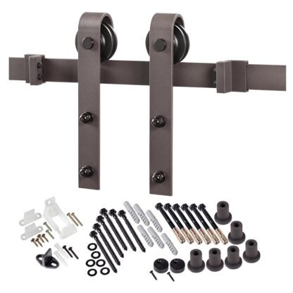 RENIN BD102K-07800-BR Bent Strap Barn Door Hardware Kit, 78-3/4 in L Track, Steel, Bronze, Wall Mounting