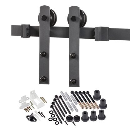 RENIN BD100K-07800-MB Straight Strap Barn Door Hardware Kit, 78-3/4 in L Track, Steel, Matte, Wall Mounting