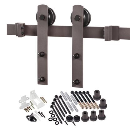 RENIN BD100K-07800-BR Straight Strap Barn Door Hardware Kit, 78-3/4 in L Track, Steel, Bronze, Wall Mounting