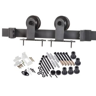 RENIN BD101K-07800-MB Straight Strap Barn Door Hardware Kit, 78-3/4 in L Track, Steel, Matte, Wall Mounting