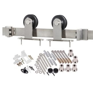 RENIN BD101K-07800-SS Straight Strap Barn Door Hardware Kit, 78-3/4 in L Track, Steel, Bronze, Wall Mounting