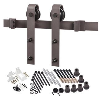 RENIN BD102K-09600-BR Bent Strap Barn Door Hardware Kit, 96 in L Track, Steel, Bronze, Wall Mounting, For: Barn Door