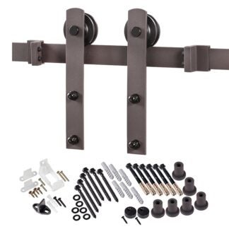 RENIN BD100K-09600-BR Straight Strap Barn Door Hardware Kit, 96 in L Track, Steel, Bronze, Wall Mounting