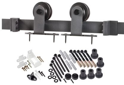 RENIN BD101K-09600-SS Straight Strap Barn Door Hardware Kit, 96 in L Track, Steel, Stainless Steel, Wall Mounting