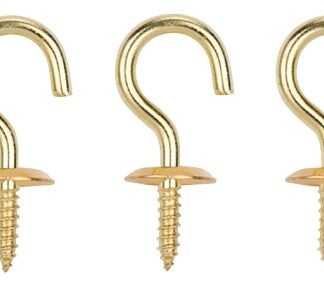 ProSource LR-383-PS Cup Hook, 5/16 in Opening, 3 mm Thread, 1-1/8 in L, Brass, Brass