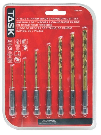 Task T92007 Drill Bit Set, 7-Piece, HSS, TiN-Coated