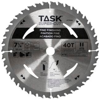 Task Supercut XT740B Finishing Saw Blade, 7-1/4 in Dia, 5/8 in Arbor, 40-Teeth, Tungsten Carbide Cutting Edge