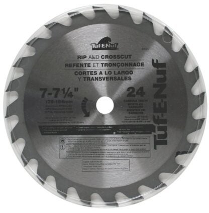 Tuf-E-Nuf 04323 Framing and Decking Saw Blade, 7-1/4 in Dia, 5/8 in Arbor, 24-Teeth, Carbide Cutting Edge